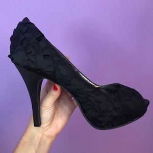 Black Lace Open Toe High Heels